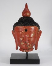 19C. LARGE THAI CARVED RED LACQUER BUDDHA