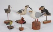 6PC ASSORTED CARVED WOOD BIRD SCULPTURES