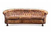 BROWN TUFTED THREE SEAT LEATHER SOFA