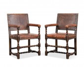 PR JACOBEAN STYLE LEATHER & CARVED WOOD