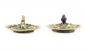 TWO MAJOLICA FIGURAL NUT DISHES, GEORGE