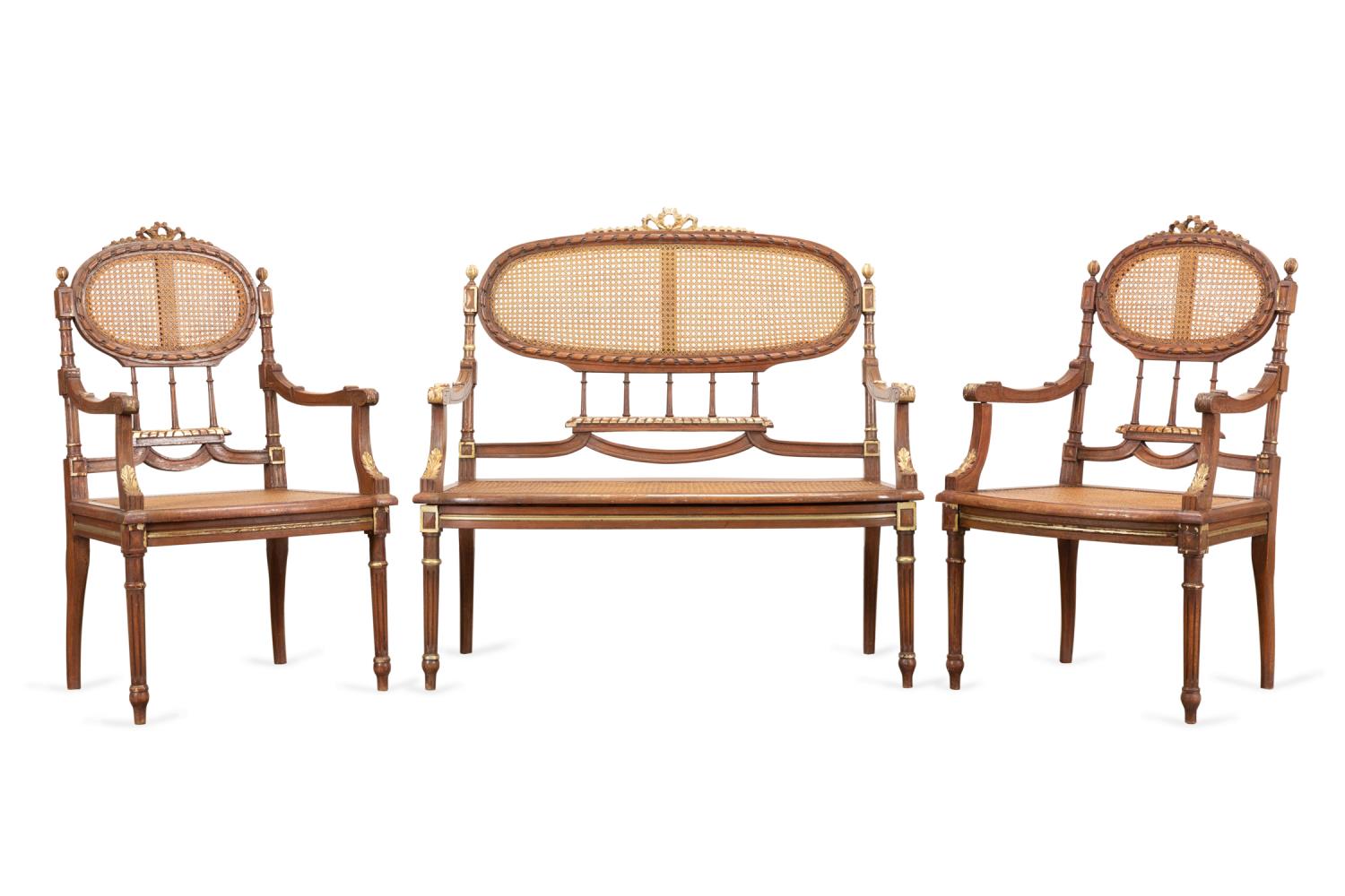 3PCS NEOCLASSICAL STYLE CANED PARLOR