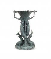 PATINATED BRONZE DOUBLE MERMAID FOUNTAIN