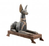LARGE CARVED AND PAINTED FIGURE OF ANUBIS