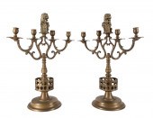 PAIR BRASS ARMS OF AMSTERDAM LIONS CANDELABRA