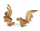 PAIR GILDED FIGHTING ROOSTERS TABLE