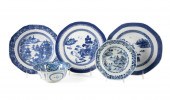 FIVE BLUE & WHITE CHINESE EXPORT DISHES