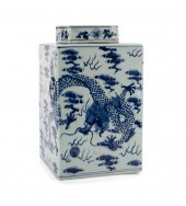 CHINESE BLUE & WHITE SQUARE DRAGON TEA