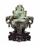CHINESE CARVED JADE DRAGON CENSER, W/