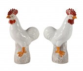 PAIR SMALL WHITE CHINESE EXPORT ROOSTERS