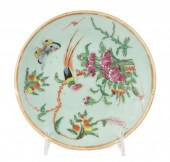 CHINESE FAMILLE ROSE ON CELADON PLATE