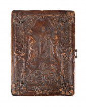 LARGE ANTIQUE LEATHER BIBLE COVERS,