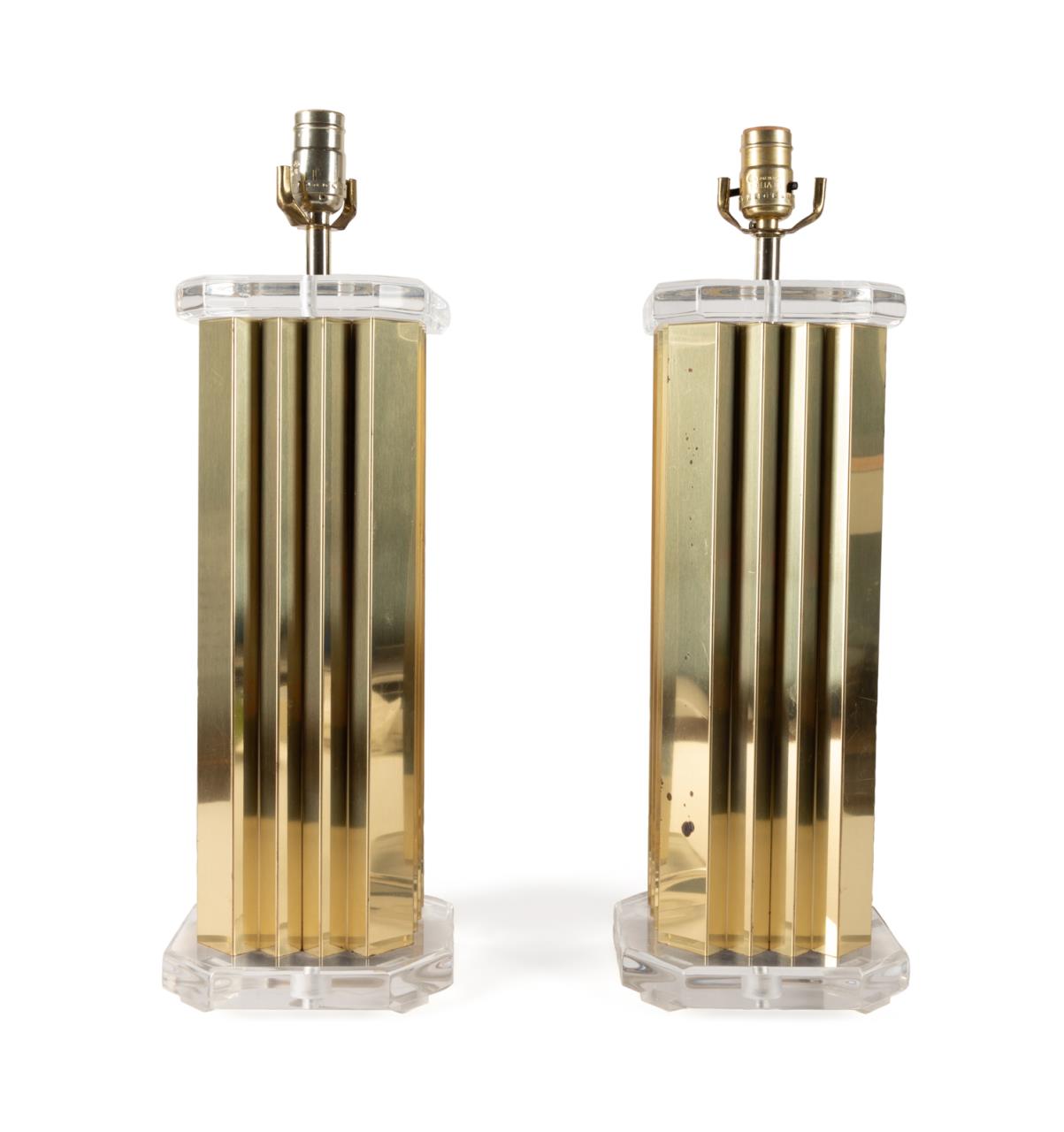 PAIR C JERE STYLE BRASS LUCITE 3cd998