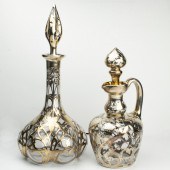 TWO ART NOUVEAU SILVER OVERLAY GLASS