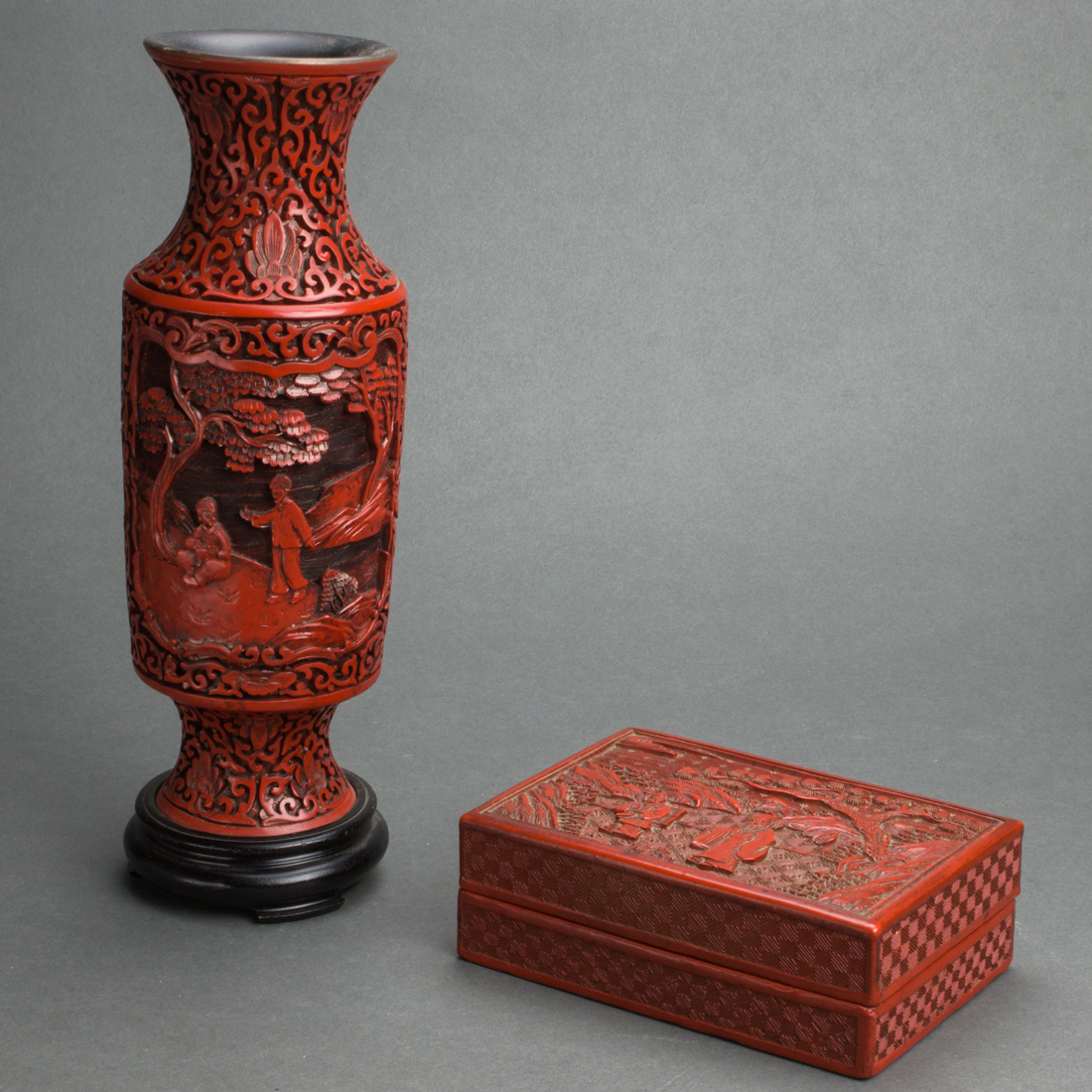  LOT OF 2 CHINESE CINNABAR LACQUER 3cdcf0