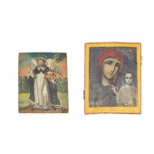 TWO RELIGIUS PAINTINGS: A MADONNA ICON