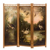 A LATE VICTORIAN PAINTED CANVAS THREE-PANEL