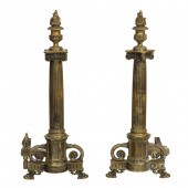 A LARGE PAIR OF NEOCLASSICAL STYLE ANDIRONS