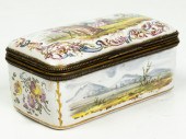 A FRENCH FAIENCE DRESSER BOX PAINTED