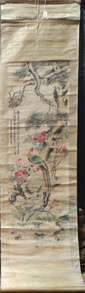 CHINESE SCHOOL, WATERCOLOR HANGING SCROLL