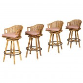 A SUITE OF FOUR VINTAGE MCGUIRE BARSTOOLS