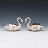 PAIR OF  GERMAN SILVER ARTICULATED SWANS,