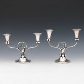 TWO STERLING SILVER CANDLEHOLDERS  One