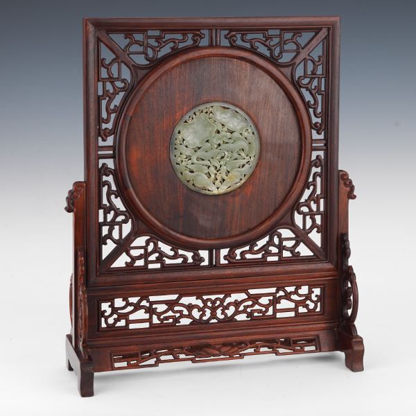 CHINESE CARVED JADE TABLE SCREEN
