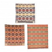THREE SIGNED WOVEN JACQUARD COVERLETS