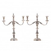 PAIR OF VICTORIAN SILVER-PLATED CANDELABRA,