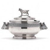 AN ANTIQUE SILVER-PLATE SOUP TUREEN