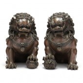 A PAIR OF CHINESE BRONZE FOO LIONS 20th