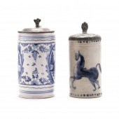 TWO ANTIQUE BLUE AND WHITE STEINS 19th