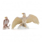 TWO HEREND FIGURES OF A BALD EAGLE The