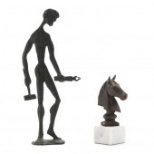 TWO CONTEMPORARY SMALL PATINATED BRONZE