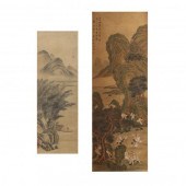 TWO CHINESE HANGING SCROLL LANDSCAPE