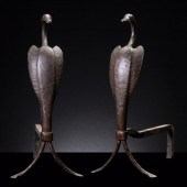 A PAIR OF FIGURAL WATERFOWL ANDIRONS