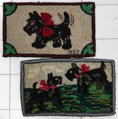HOOKED RUGS WITH SCOTTY DOGS SIGNED