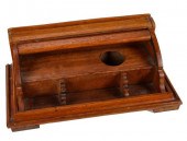 OAK ROLL FRONT PEN STAND & INK WELL
