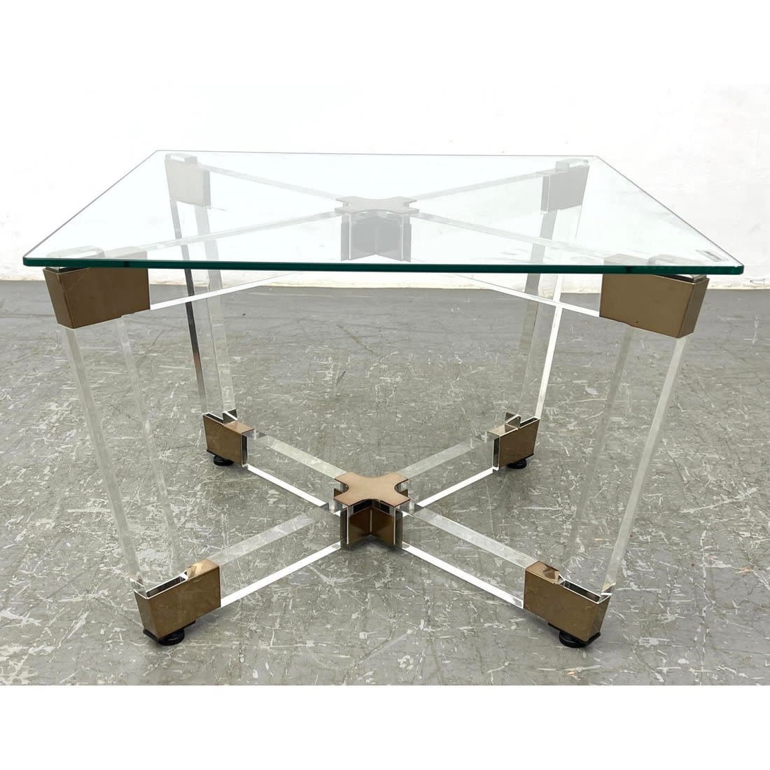 Lucite and Brass Base Glass Top 3cf196