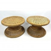 Pair of Rattan plant stands. Low table
