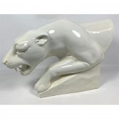 White Pottery Jaguar Sculpture. Marked