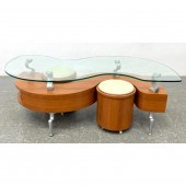 Modern S Curve Wood, Glass Coffee Table.