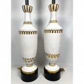 Pr Italian White Glazed Pottery Lamps.