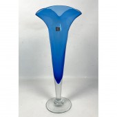 Blenko Blue and Clear Glass Trumpet