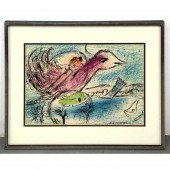 After Marc Chagall Print. Bird and Sailboat.