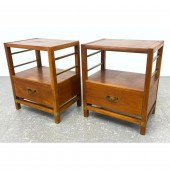 Pair HICKORY Wood and brass night stands.