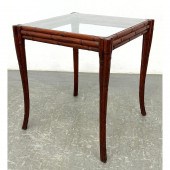 Wood Faux Bamboo Side Table with Glass