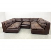 5pc Brown Leather Sectional Seating