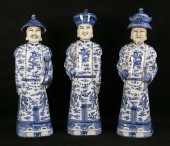 3 CHINESE POTTERY EMPEROR FIGURES3 blue